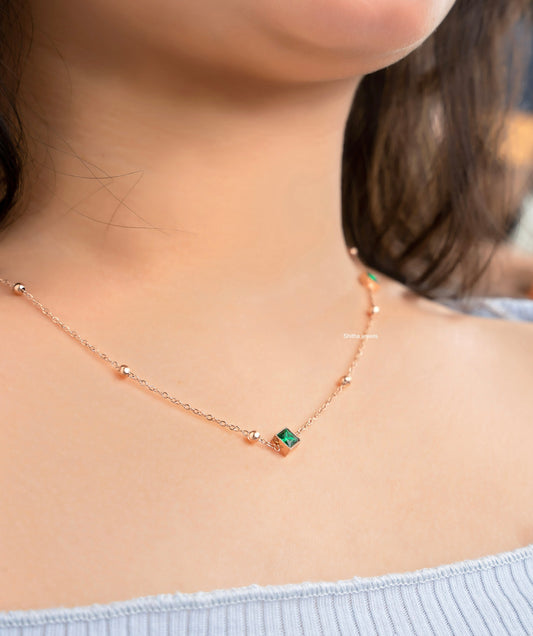 Square Emerald Chain Necklace (Rose Gold)