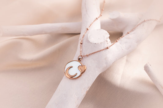 White Moon And Heart Necklace