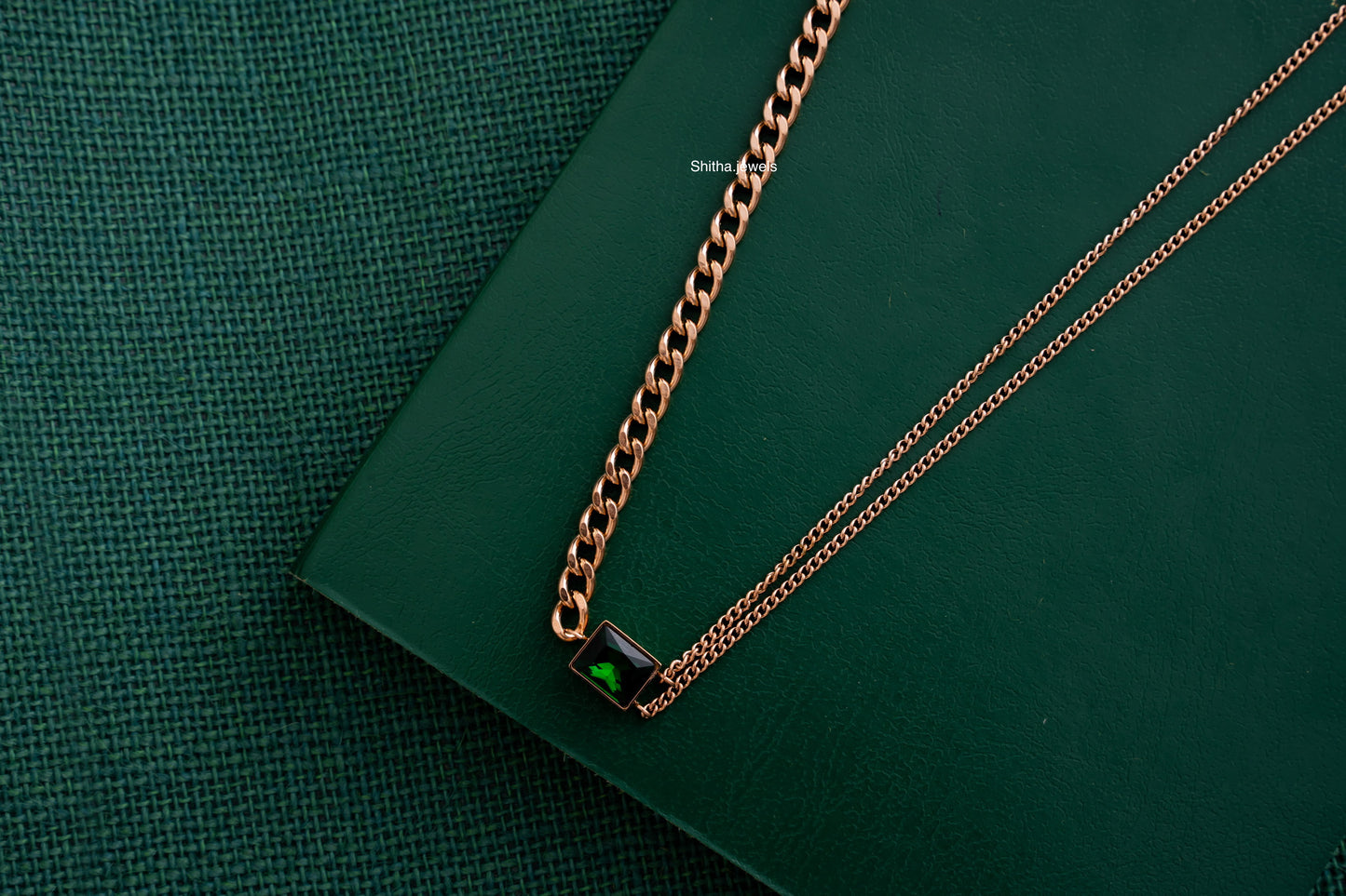 Vintage Mixed Green Emerald Necklace (Rose Gold)