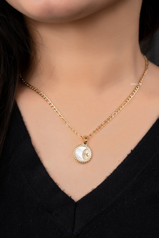 Half Moon With Evil Eye Necklace