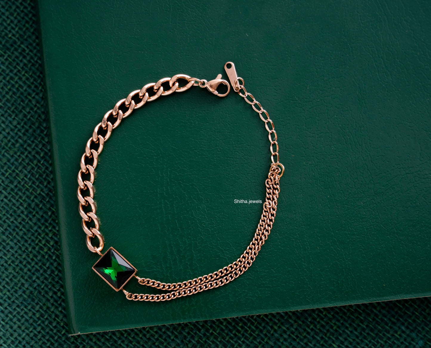 Vintage Mixed Green Emerald Bracelet(Rose Gold)