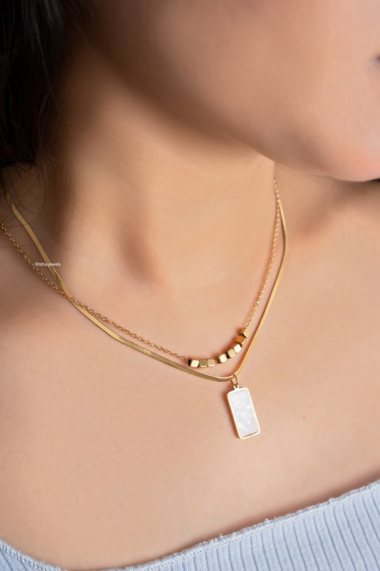 Rectangle Layered Mother Of Pearl Necklace