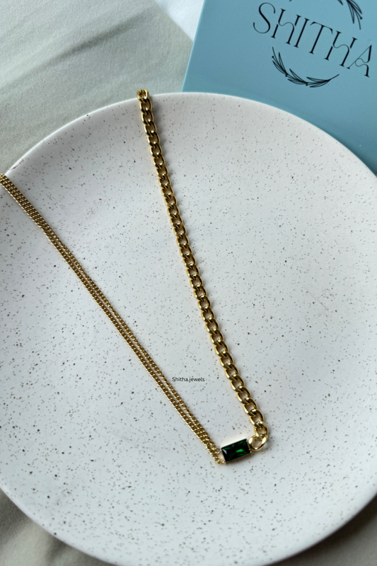 Vintage Mixed Green Emerald Necklace(Gold)