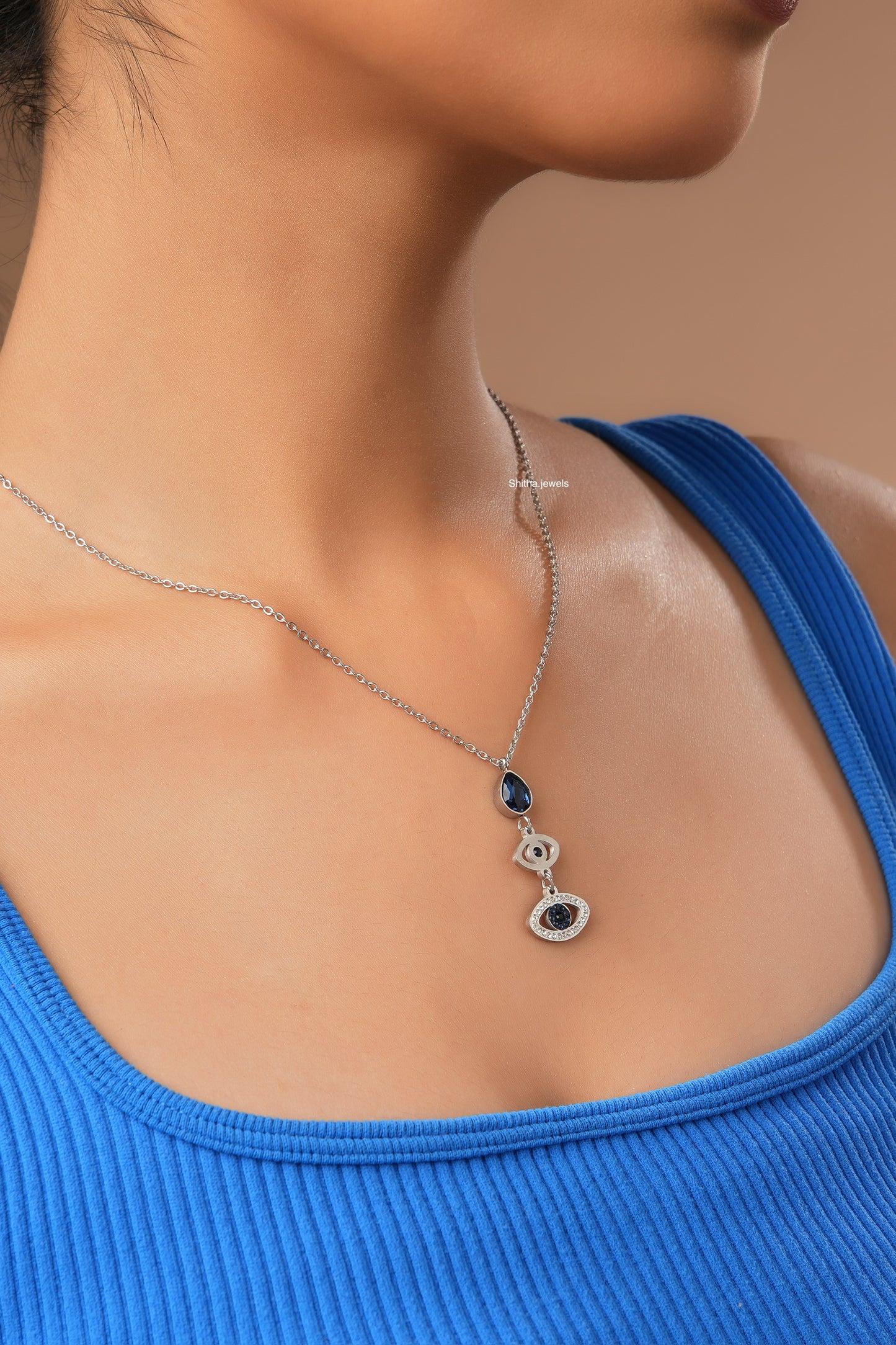 Hanging evil eye necklace