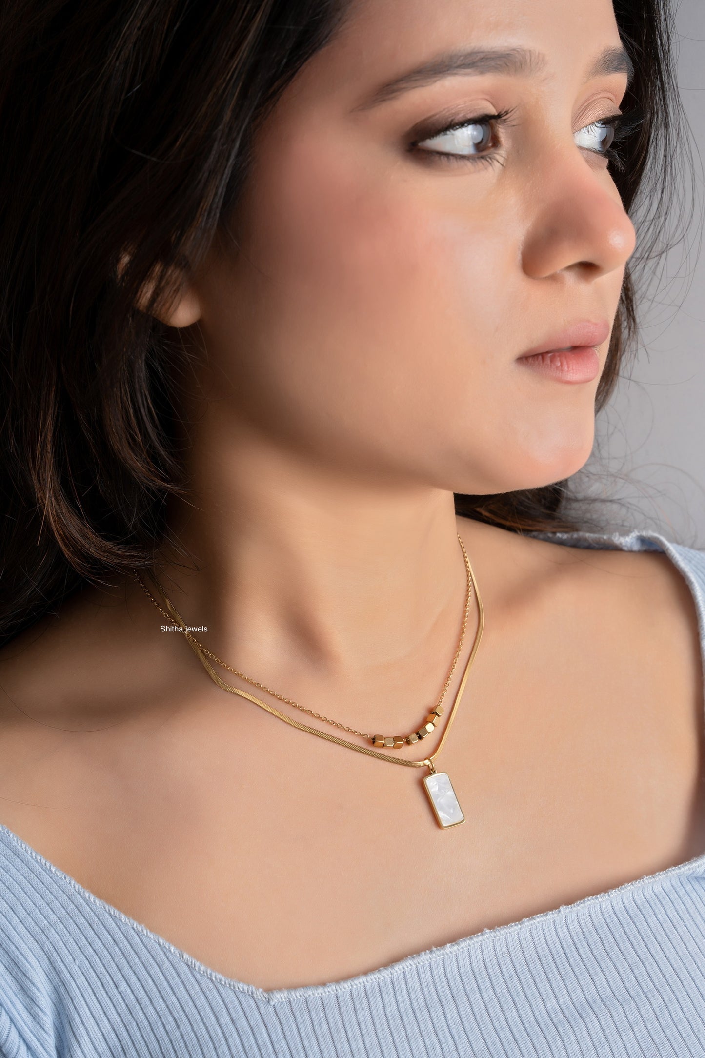 Rectangle Layered Mother Of Pearl Necklace