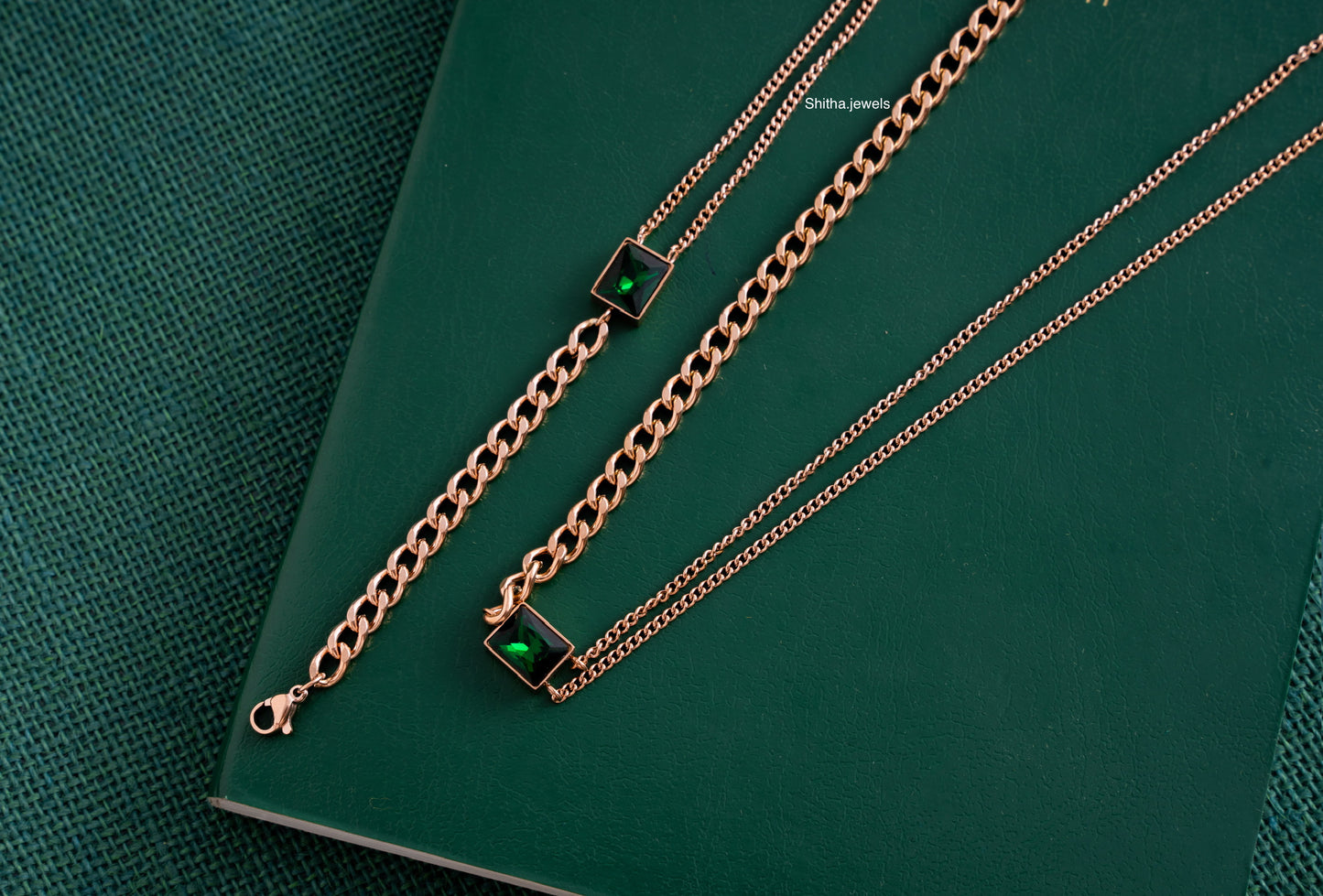 Vintage Mixed Green Emerald Necklace (Rose Gold)